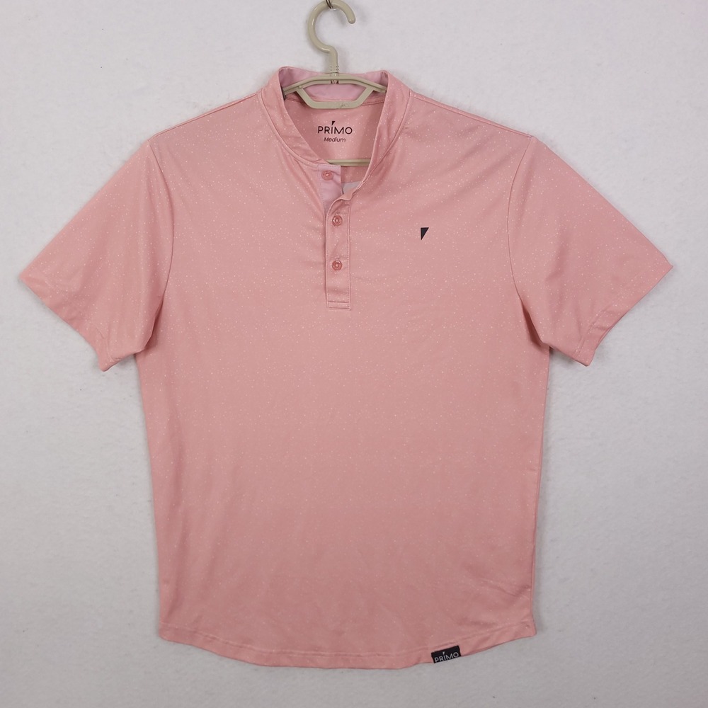 Primo Golf Polo Mens Medium Pink Speckled Mandarin Collar Performance Shirt